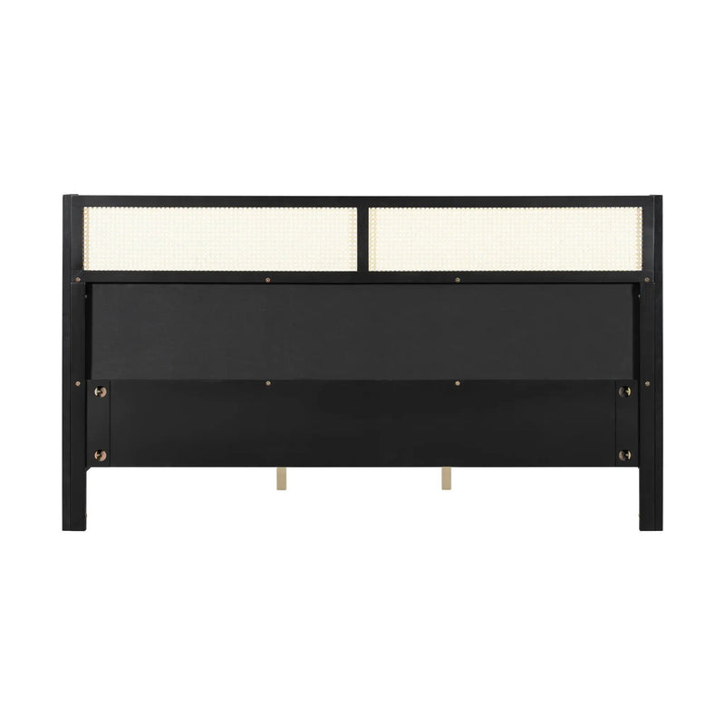 King Size Bed Frame with Black Frame and Green Upholstered Headboard by HouseOfZazla
