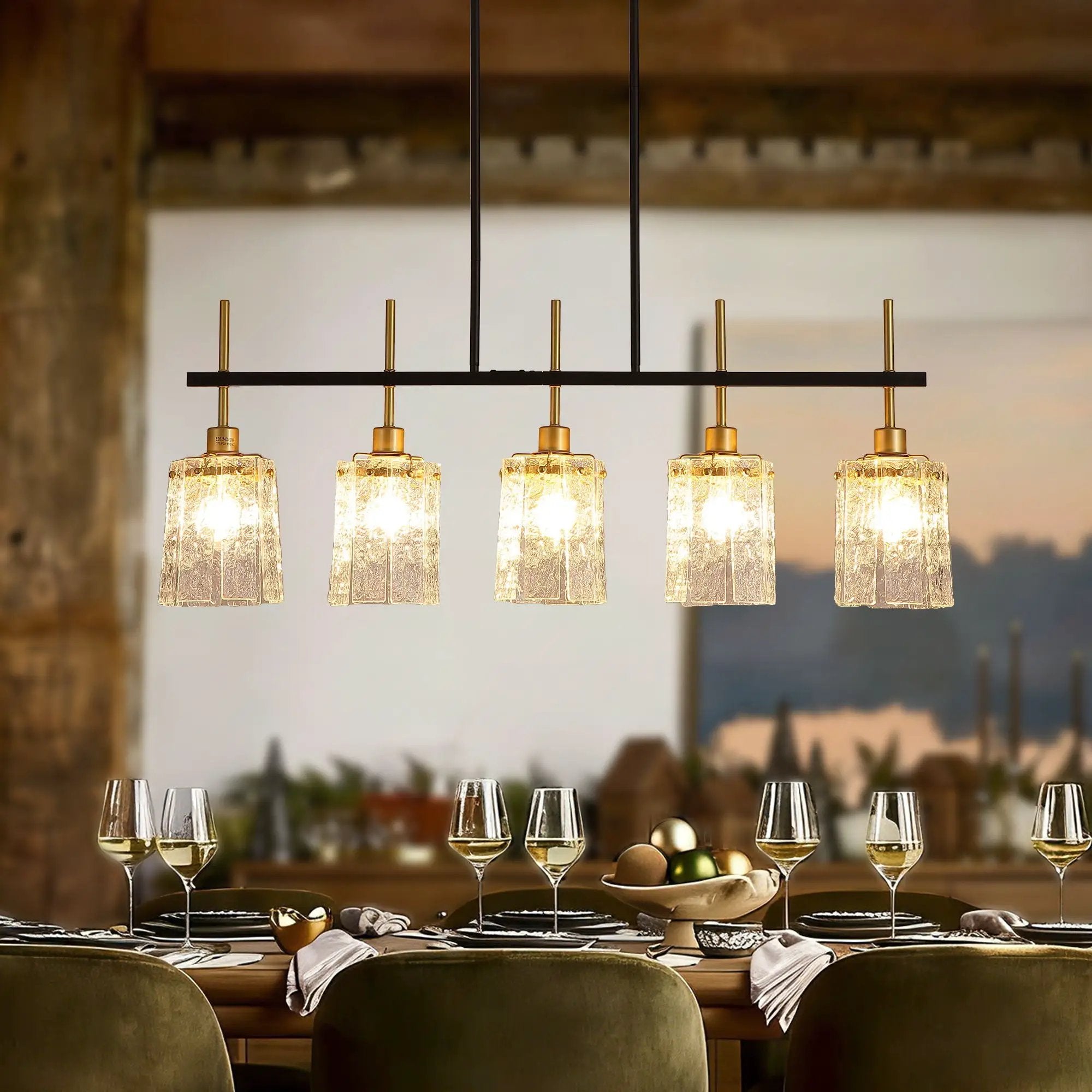 Chandelier 5 Light, Fixture Over Table - Black / Gold by Unique Piece Furniture