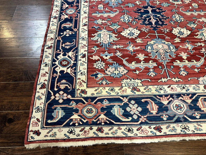 Turkish Flatweave Rug 6x9, Heriz Design, Red and Blue by Jewel Rugs