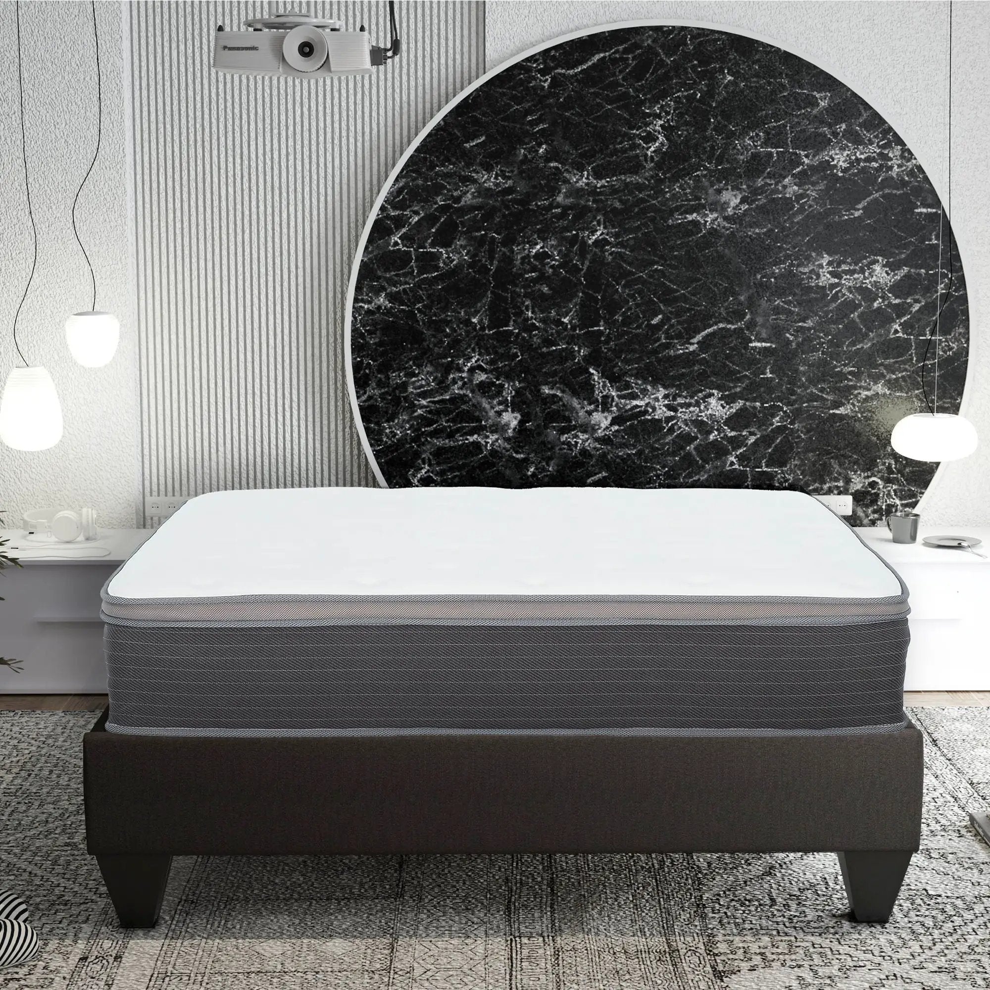 12'' Hybrid Mattress In A Box, Plush Gel Memory Foam Mattress Top With Pocket Coil Base - Gray / White - Queen by Unique Piece Furniture