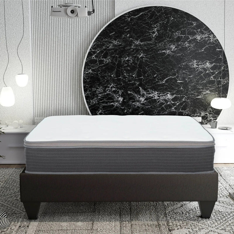 12'' Hybrid Mattress In A Box, Plush Gel Memory Foam Mattress Top With Pocket Coil Base - Gray / White - Queen by Unique Piece Furniture