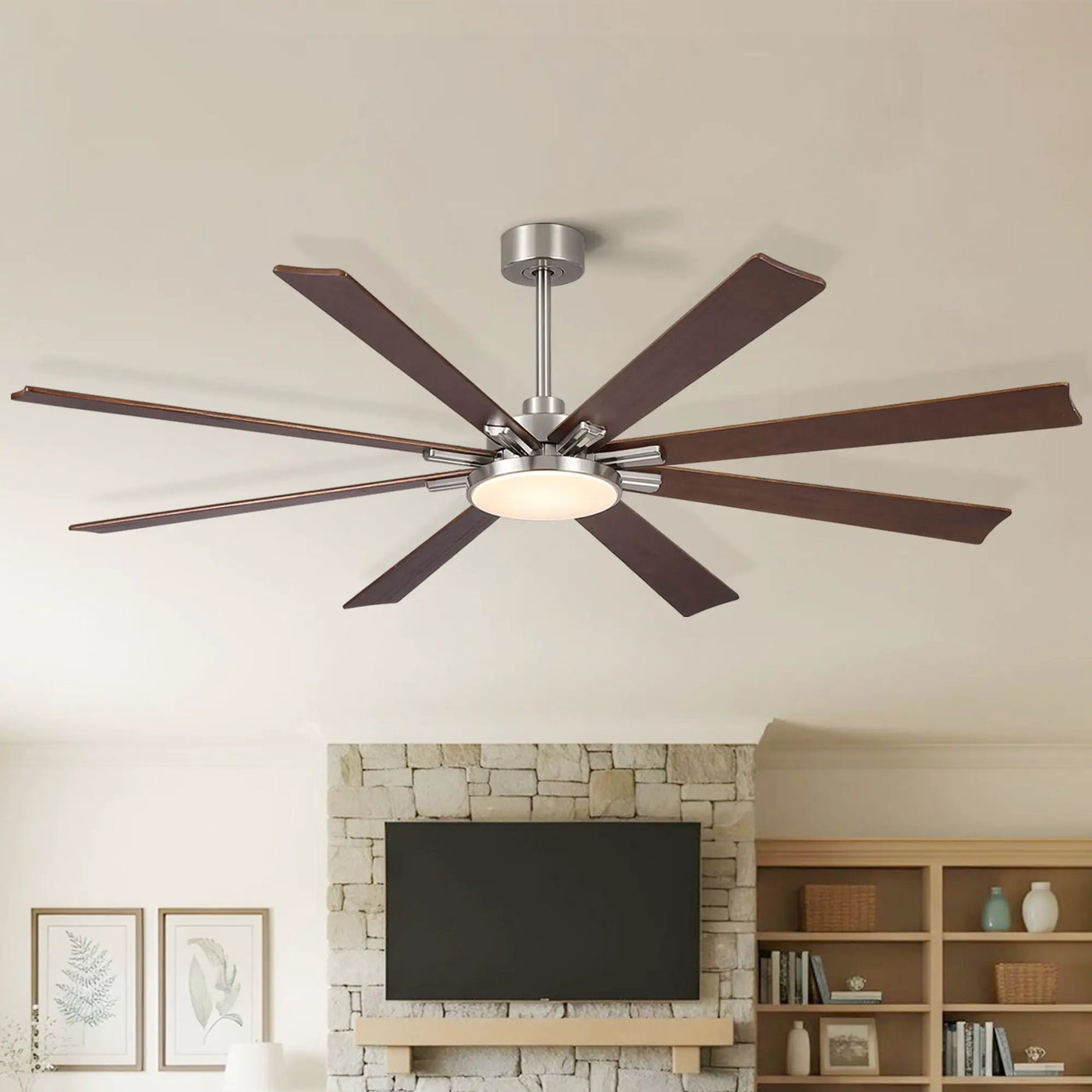 Large Ceiling Fan With Dimmable LED Light 8 Blades Remote Control, Reversible DC Motor by HouseOfZazla