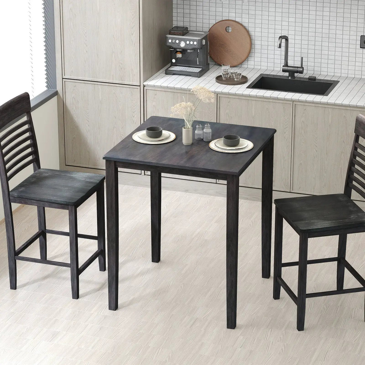 Square Dining Table with Solid Wood Frame for 4-Person by DirectDeals
