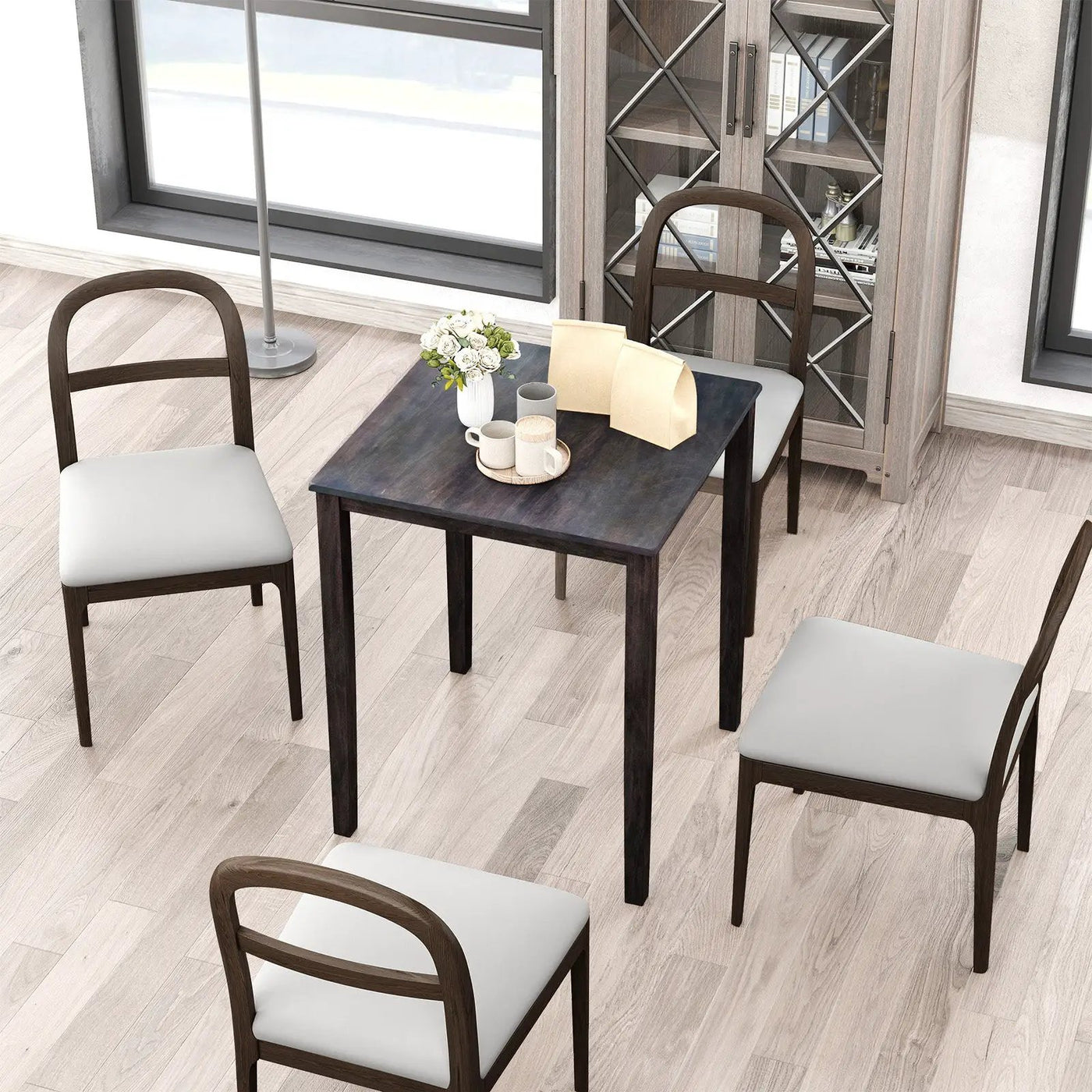 Square Dining Table with Solid Wood Frame for 4-Person by DirectDeals