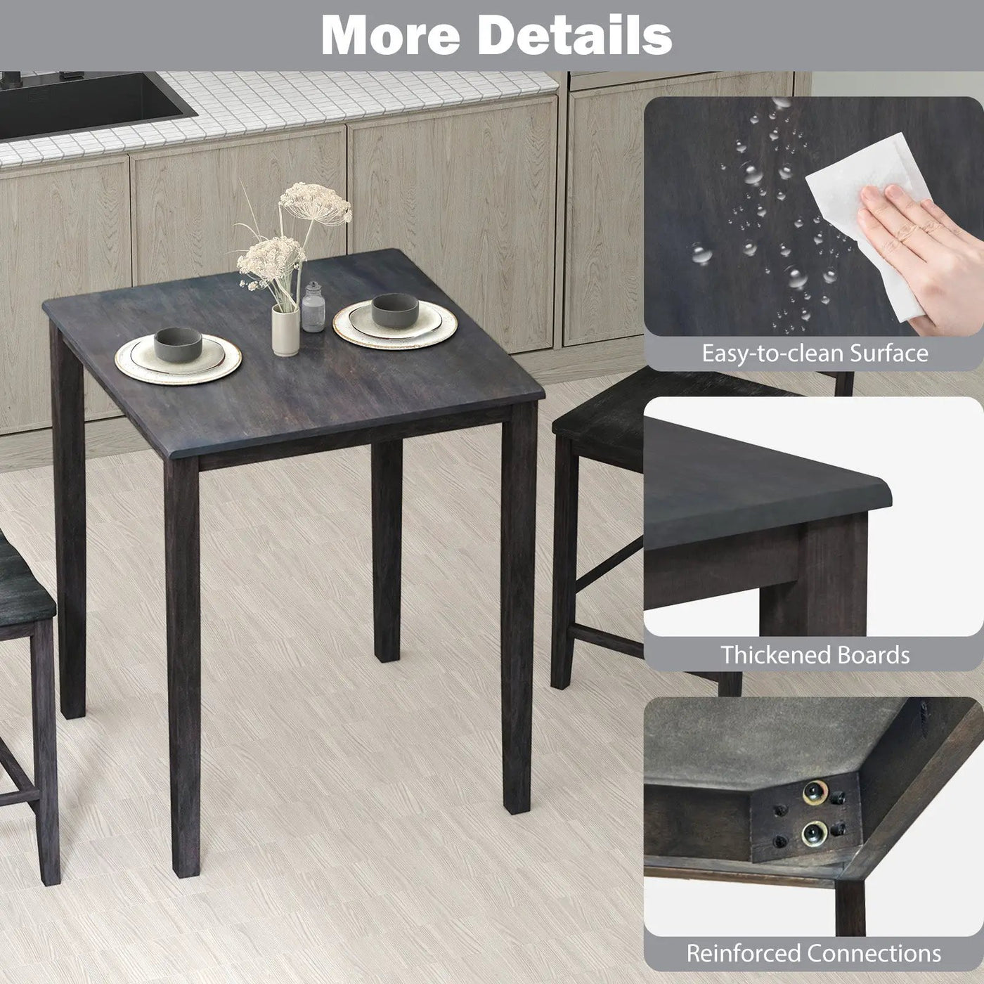 Square Dining Table with Solid Wood Frame for 4-Person by DirectDeals