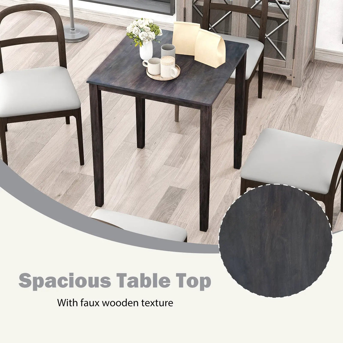 Square Dining Table with Solid Wood Frame for 4-Person by DirectDeals