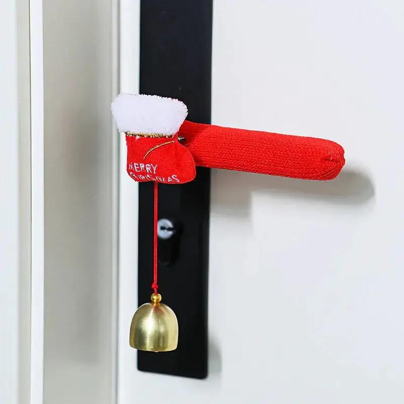 Fabric Elf Door Knocker with Golden Bell & Hook, Red/Green Christmas Door Hanger by House Of Avana