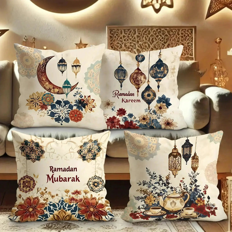 Fabric Pillow Covers - Traditional Ramadan Red/Blue/Golden by House Of Avana