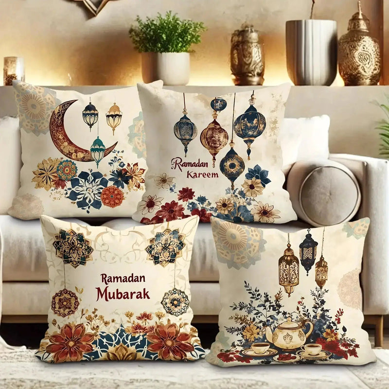 Fabric Pillow Covers - Traditional Ramadan Red/Blue/Golden by House Of Avana
