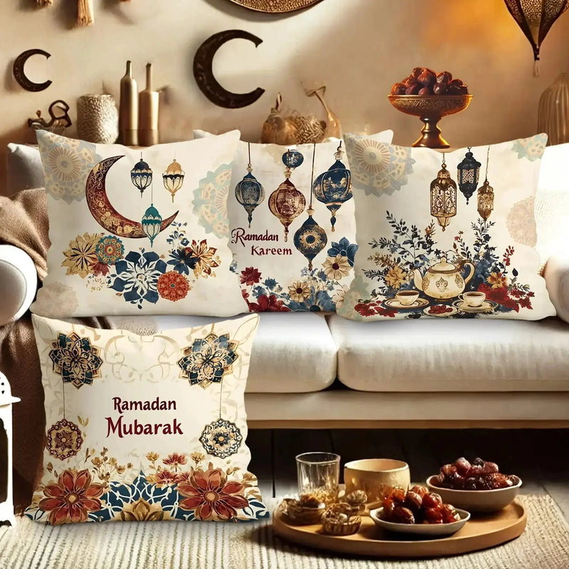 Fabric Pillow Covers - Traditional Ramadan Red/Blue/Golden by House Of Avana