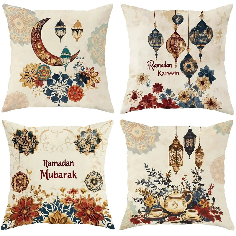Fabric Pillow Covers - Traditional Ramadan Red/Blue/Golden by House Of Avana
