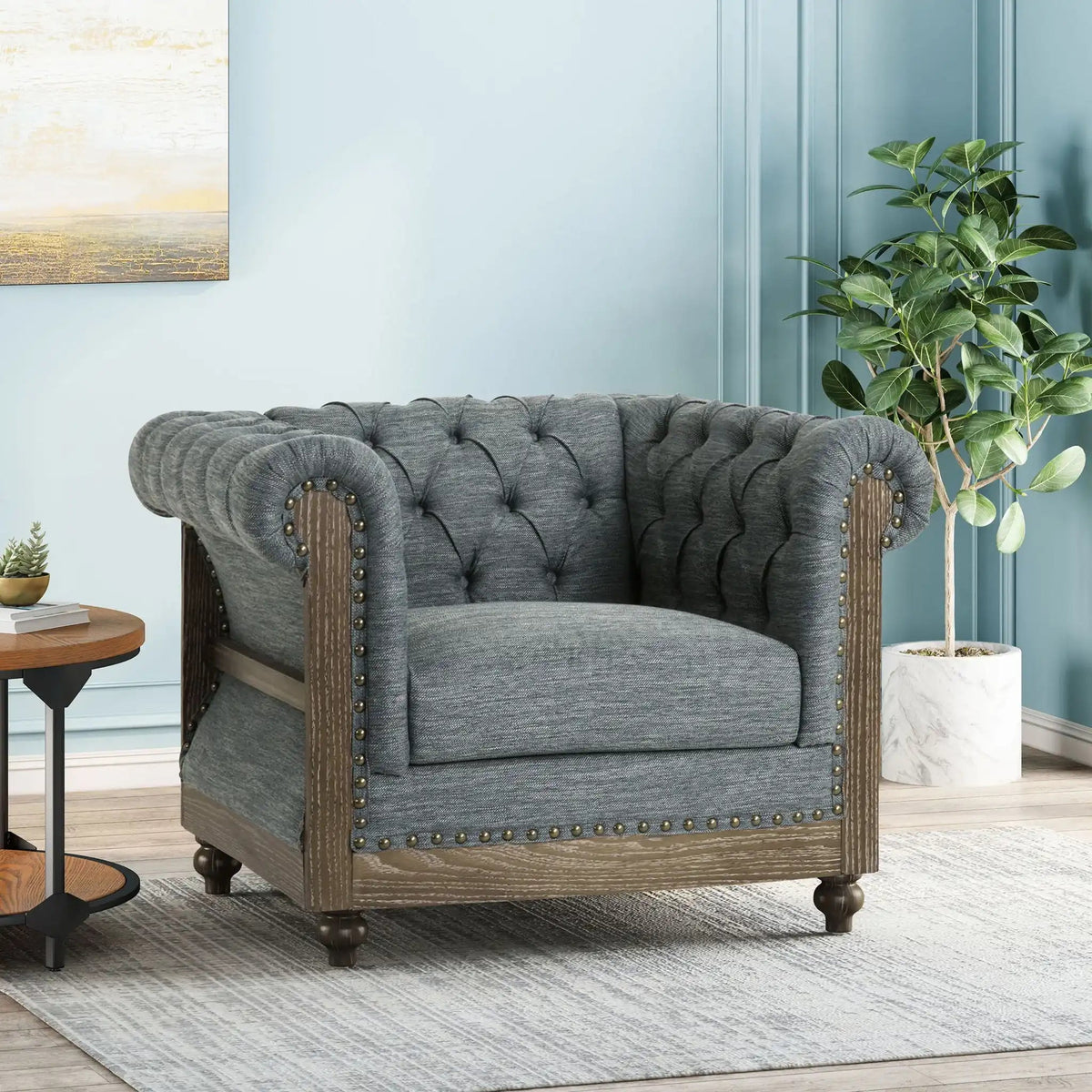 Fabric Upholstered Club Chair with Scrolled Tuxedo Arms - Dark Gray, photo 3 of 4