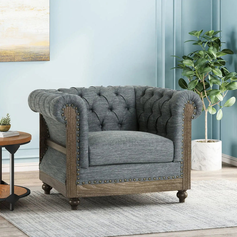 Fabric Upholstered Club Chair with Scrolled Tuxedo Arms - Dark Gray, photo 3 of 4