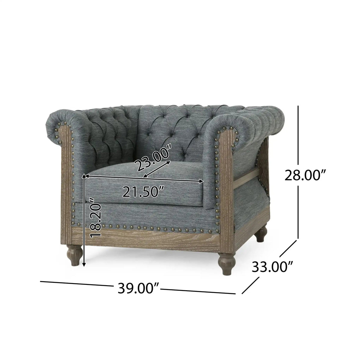 Fabric Upholstered Club Chair with Scrolled Tuxedo Arms - Dark Gray, photo 4 of 4