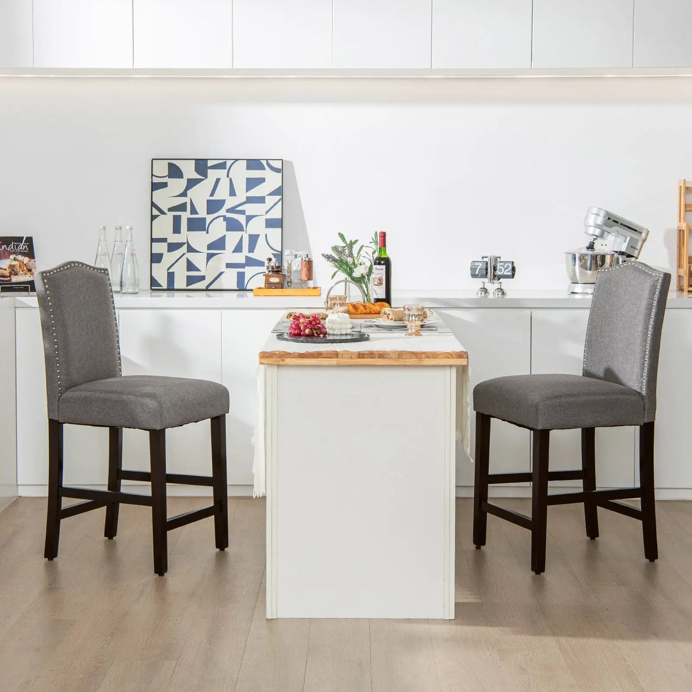 2 Pcs Fabric Nail Head Counter Height Dining Side Chairs Set by DirectDeals