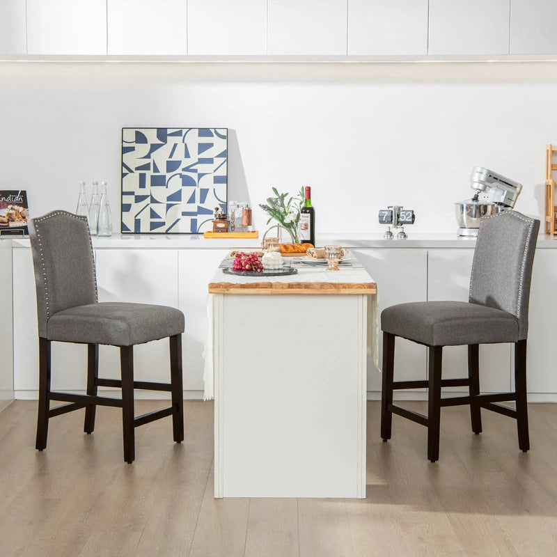 2 Pcs Fabric Nail Head Counter Height Dining Side Chairs Set by DirectDeals