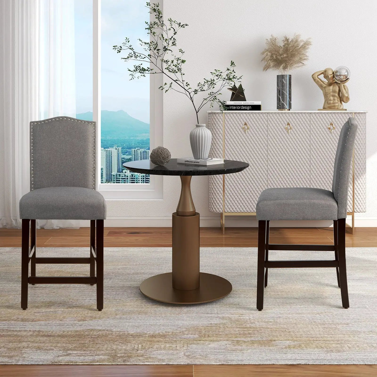 2 Pcs Fabric Nail Head Counter Height Dining Side Chairs Set by DirectDeals