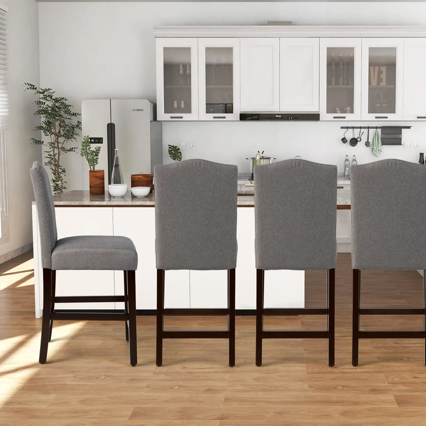 2 Pcs Fabric Nail Head Counter Height Dining Side Chairs Set by DirectDeals