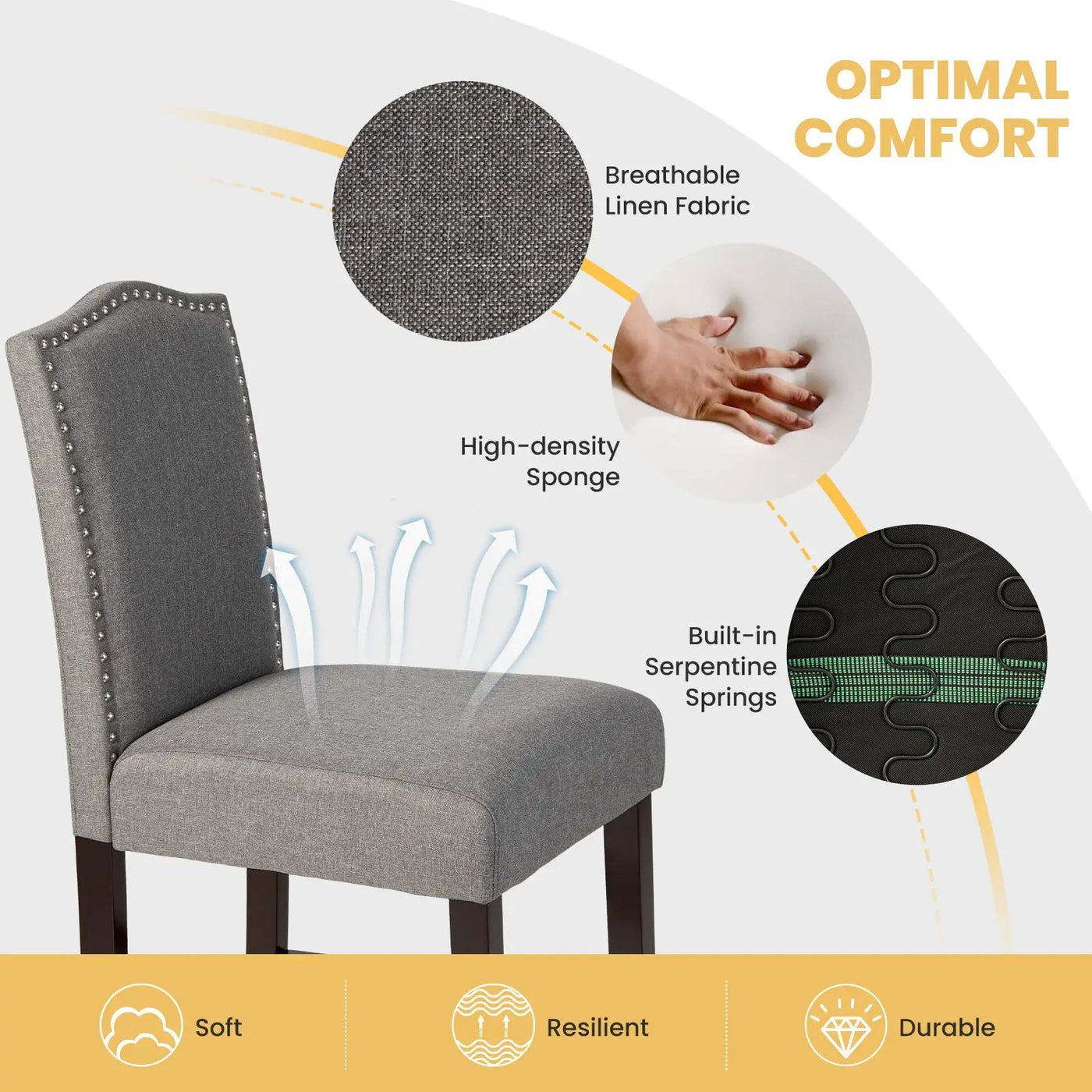 2 Pcs Fabric Nail Head Counter Height Dining Side Chairs Set by DirectDeals