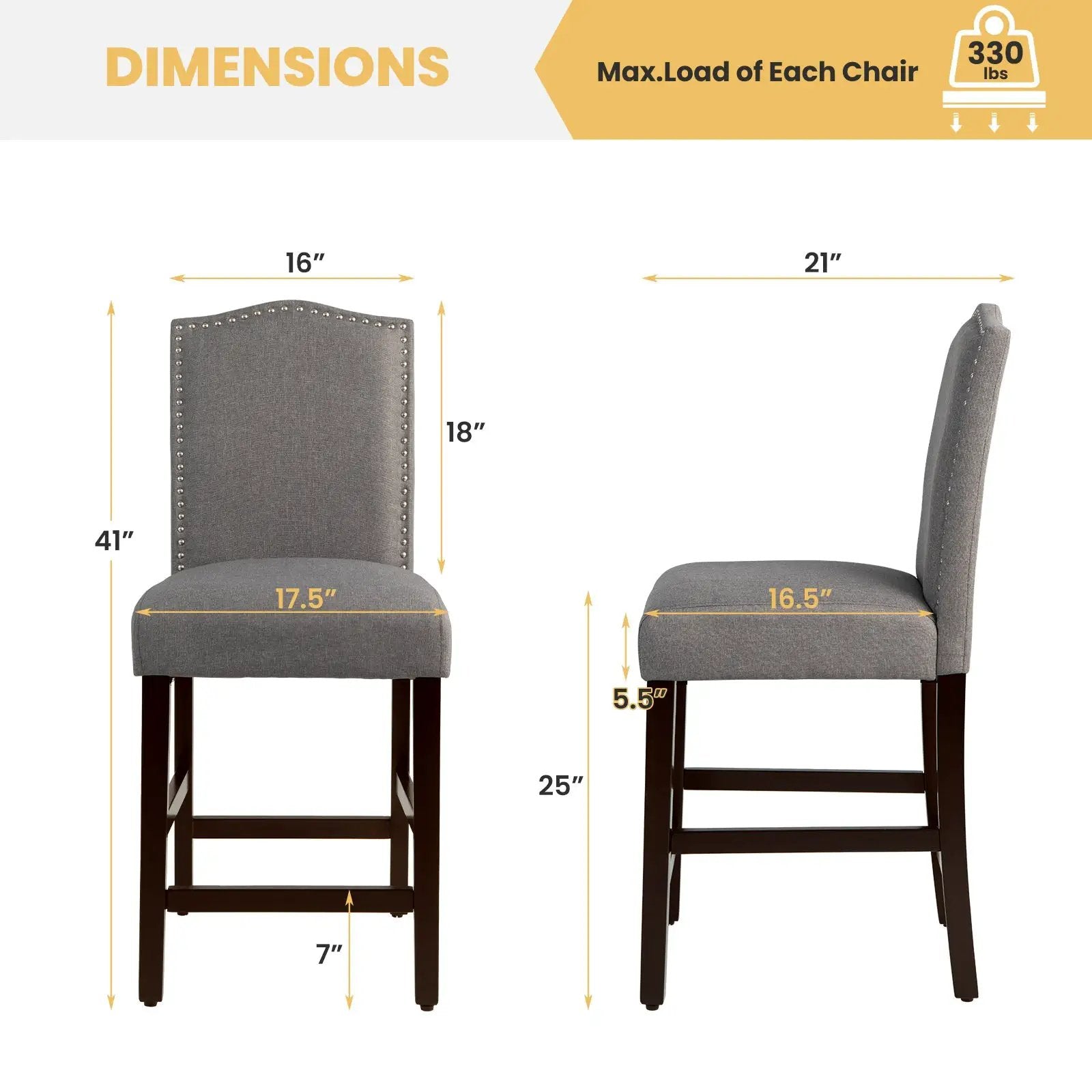 2 Pcs Fabric Nail Head Counter Height Dining Side Chairs Set by DirectDeals