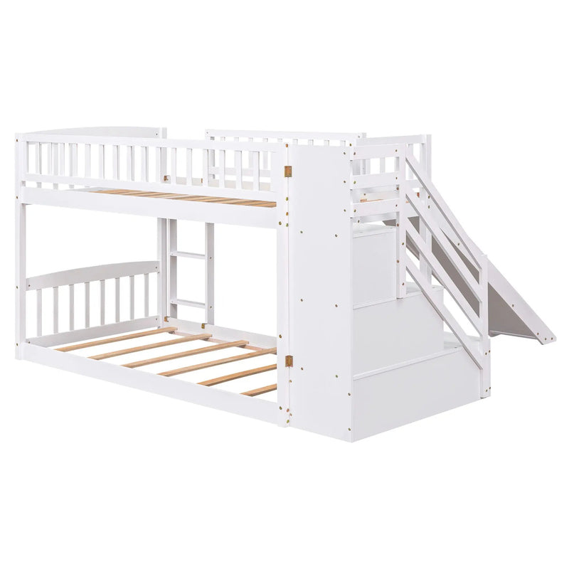 Twin Over Twin Stairway Bunk Bed With Two Drawers And Slide by HouseOfZazla