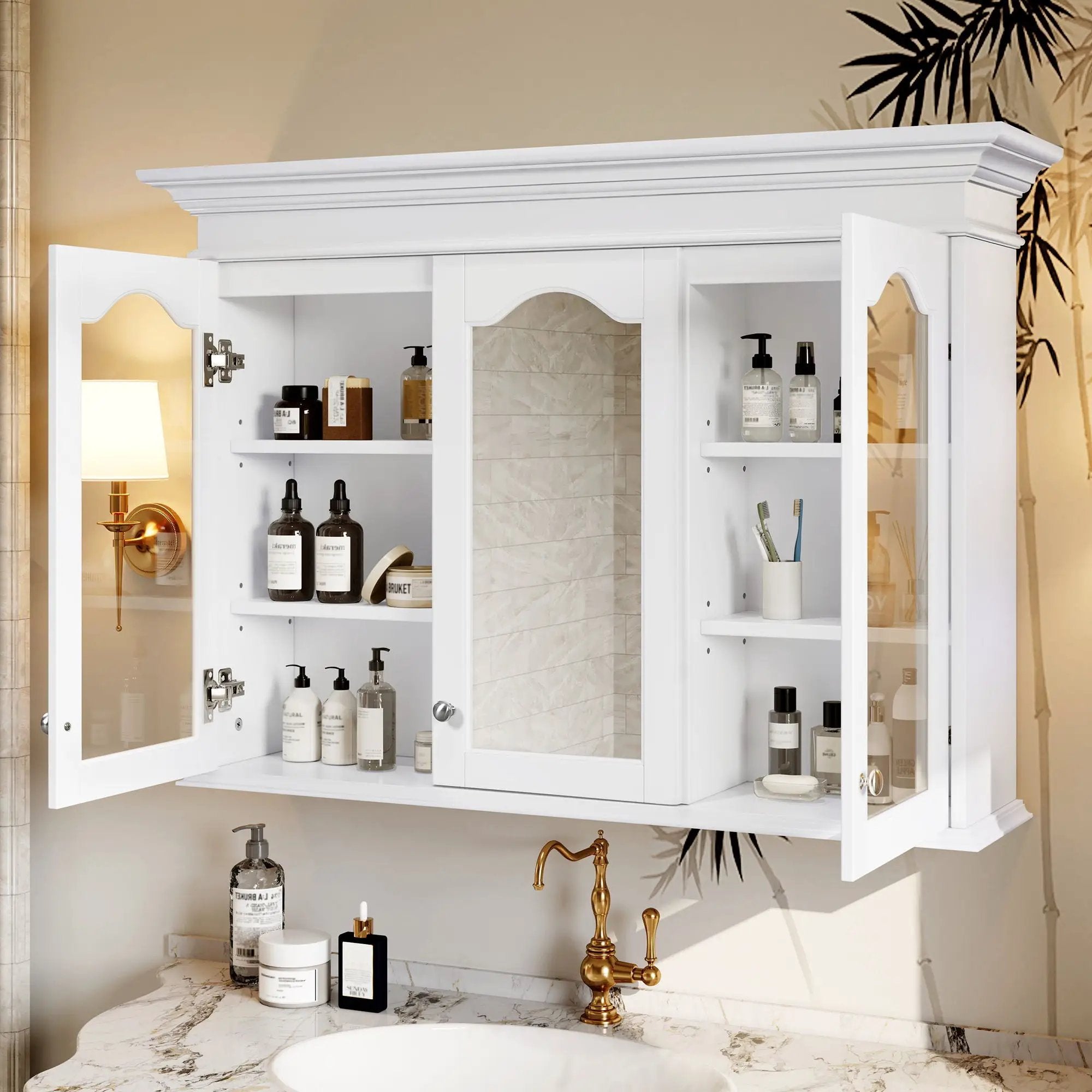 Medicine Cabinet With Mirror Door And Adjustable Shelves, Wall-Mounted Bathroom Storage Cabinet - White by Unique Piece Furniture