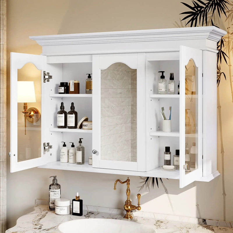 Medicine Cabinet With Mirror Door And Adjustable Shelves, Wall-Mounted Bathroom Storage Cabinet - White by Unique Piece Furniture