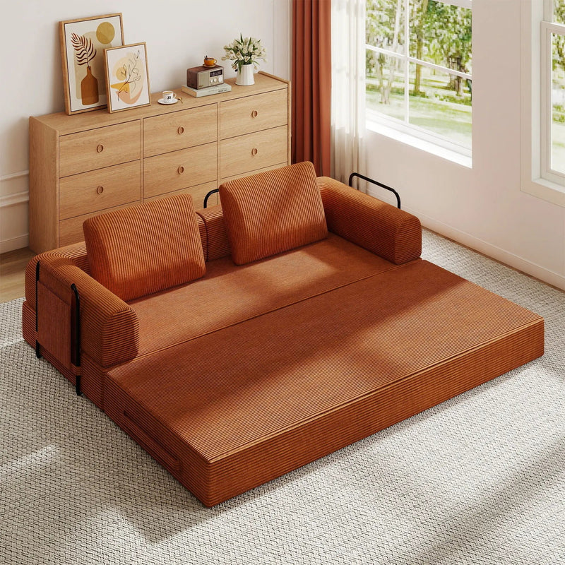 Convertible Sleeper Sofa Bed With Cylindrical Pillow, Fixed Shape Frame by Unique Piece Furniture