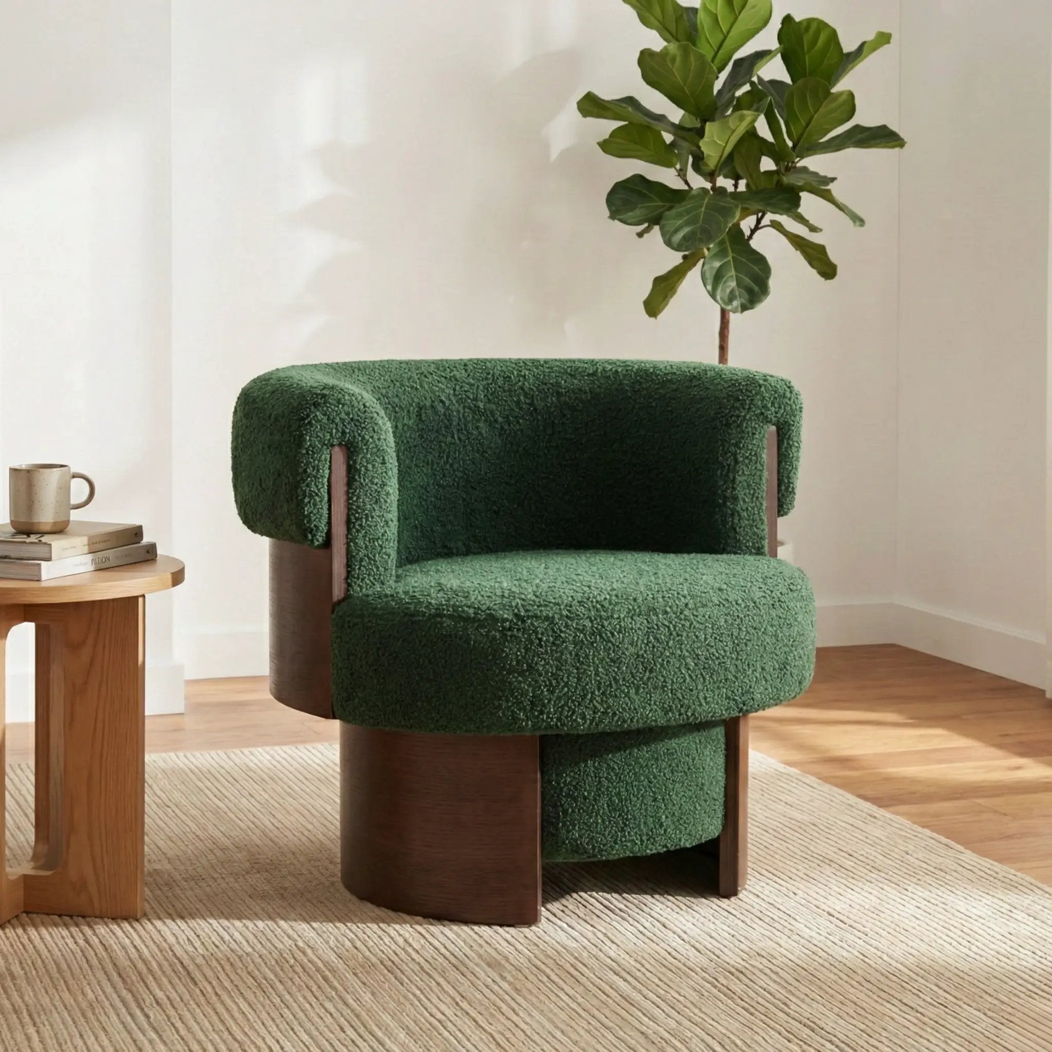 Modern 32" Wide Curved Sculptural Swivel Barrel Chair by HouseOfZazla
