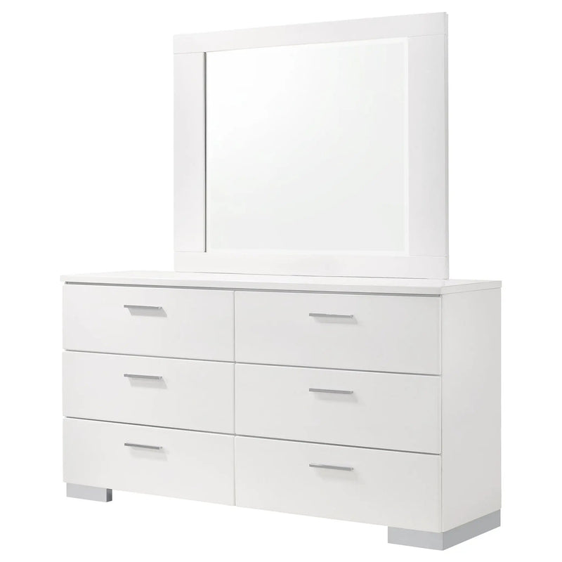 Felicity 6-drawer Wood Dresser with Mirror White High Gloss by Unique Piece Furniture