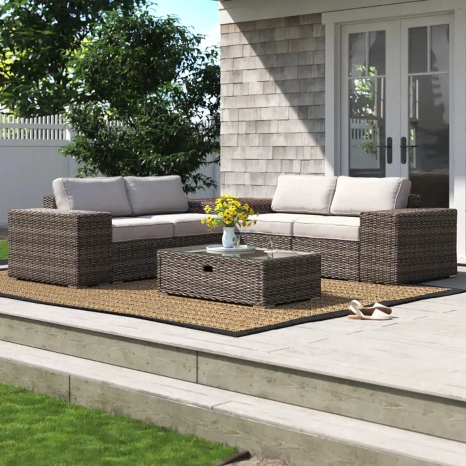Modern Patio Rattan Sectional Set With Cushions by HouseOfZazla