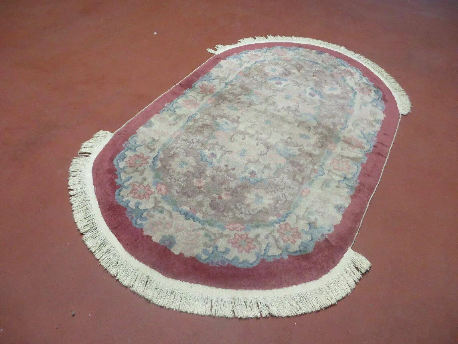 Oval Chinese Art Deco Rug 3x5 Vintage Wool Carpet by Jewel Rugs