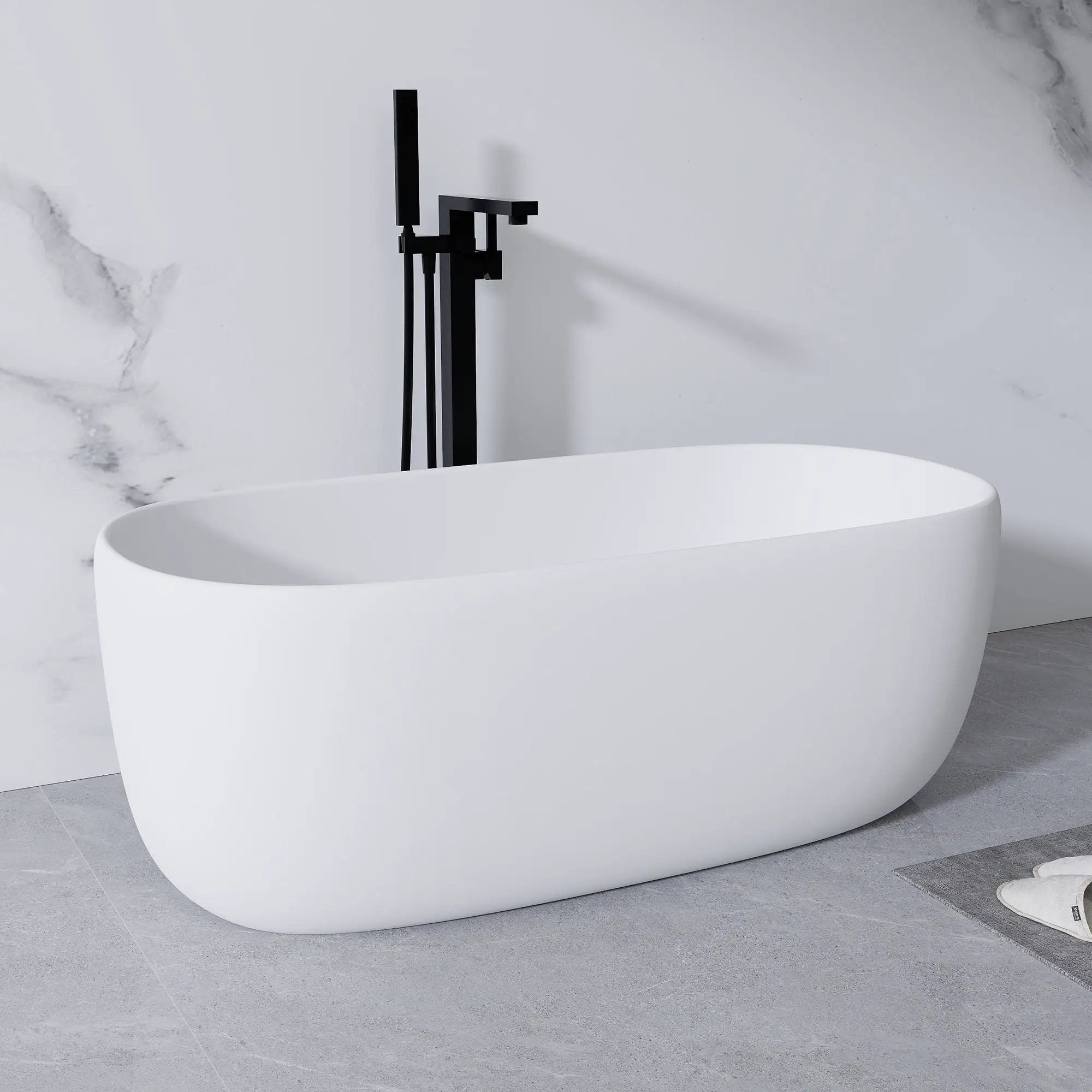 Freestanding Bathtub Resin Stone Soaking Bathtub Solid Surface Modern Tubs With Overflow And Pop-Up Drain - Matte White by HouseOfZazla