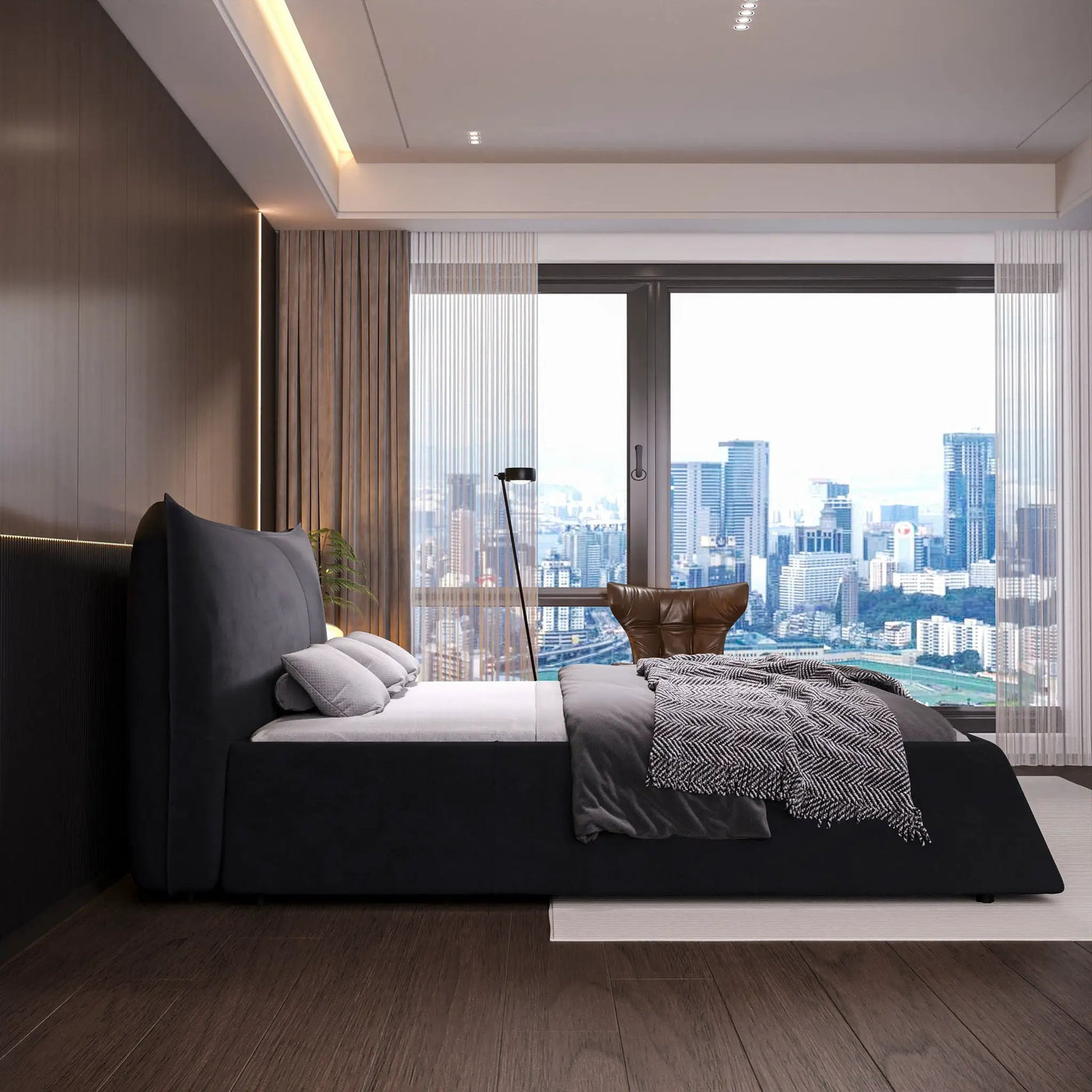 Upholstered Platform Bed With Special Shaped Headboard by HouseOfZazla