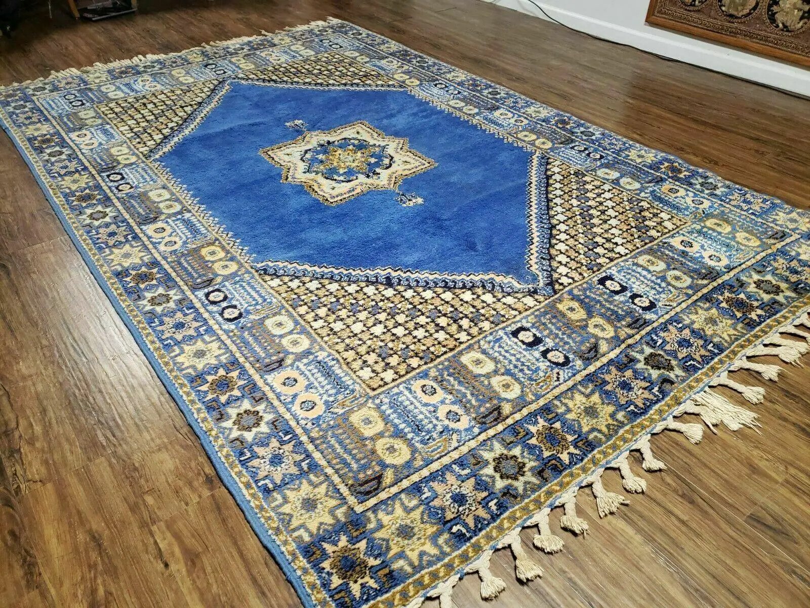 7' X 10' 5" Handmade Moroccan Urban Rabat Wool Carpet Blue Area Rug by Jewel Rugs