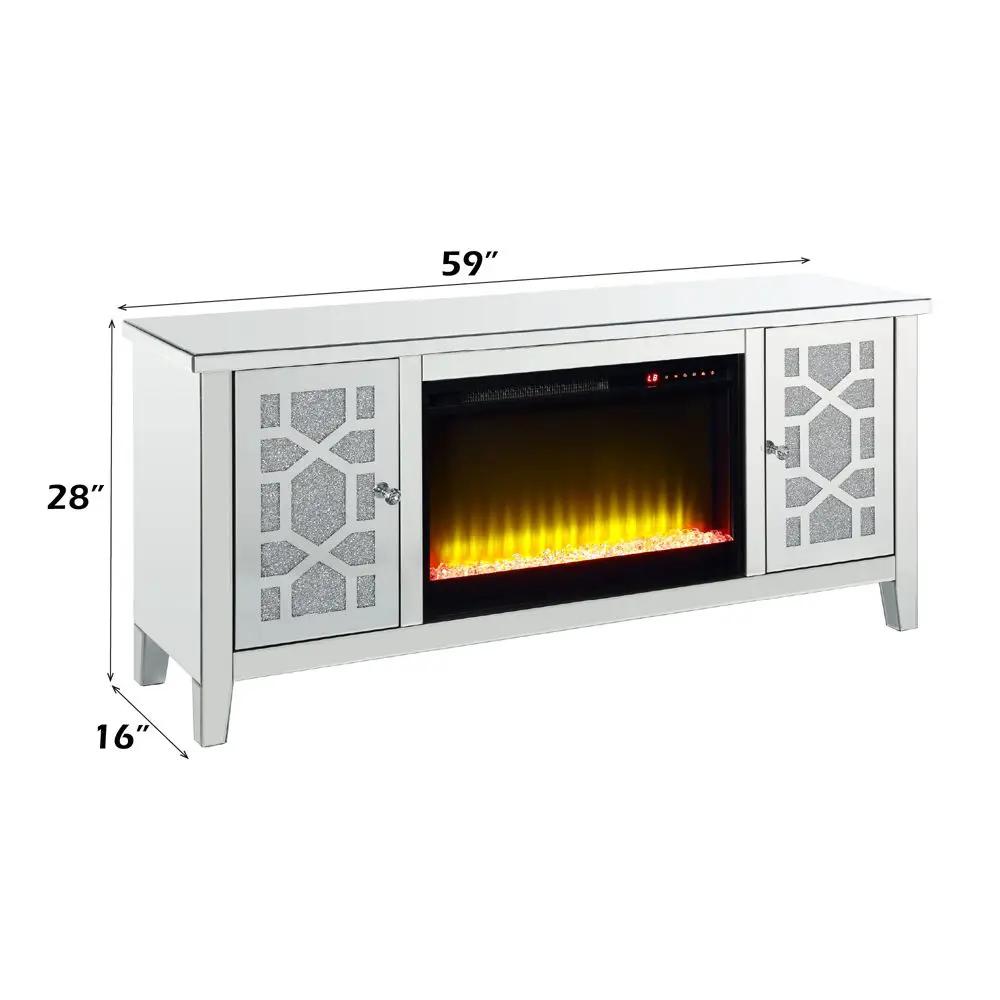 Noralie - 28" TV Stand With Fireplace - Mirrored & Faux Diamonds by Unique Piece Furniture
