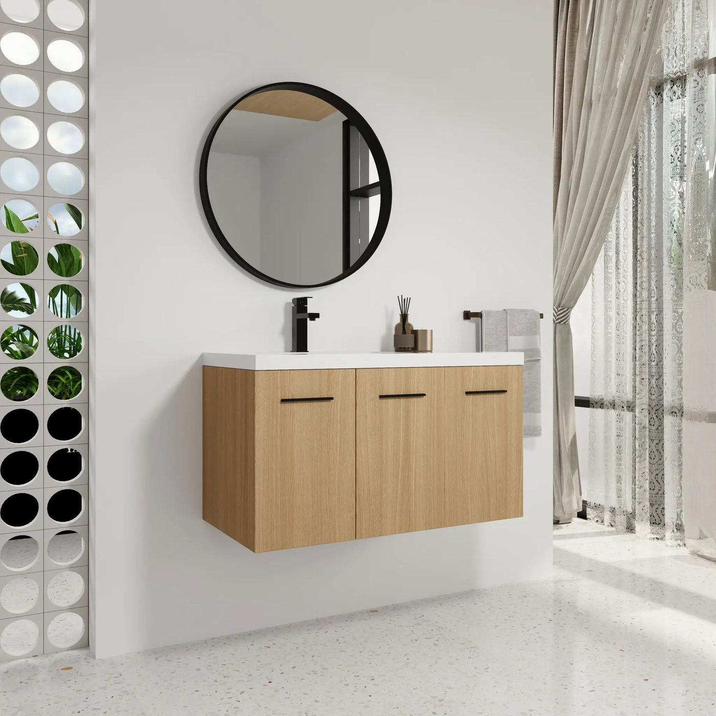 Wall Mounted Floating Bathroom Vanity With Sink, 3 Door Modular Cabinet by Unique Piece Furniture
