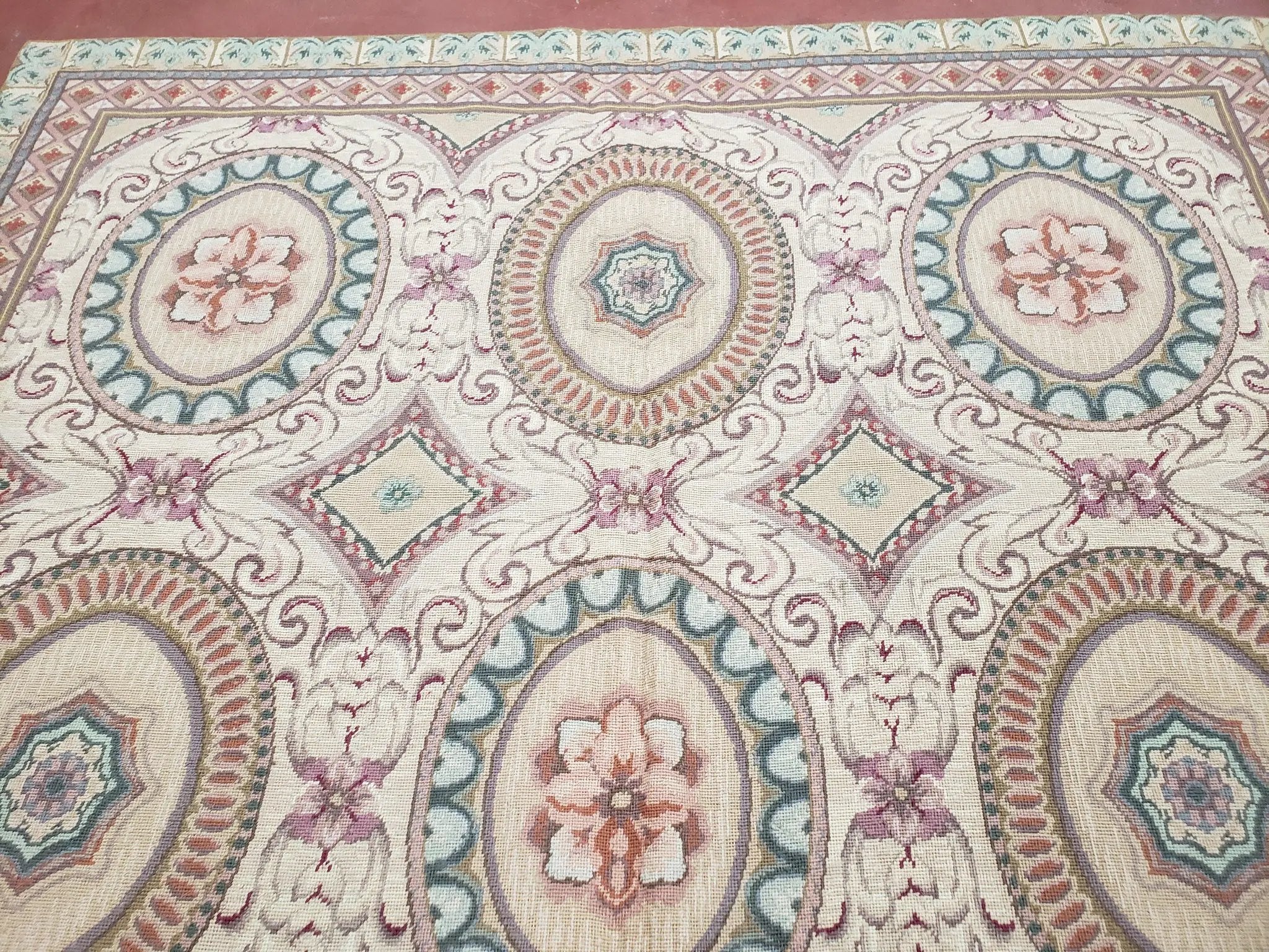 New Needlepoint Rug, 6x9 Needlepoint Carpet, Flatweave Rug, Vicotorian French European English Decor, Elegant Rug for Living Room, Handmade by Jewel Rugs