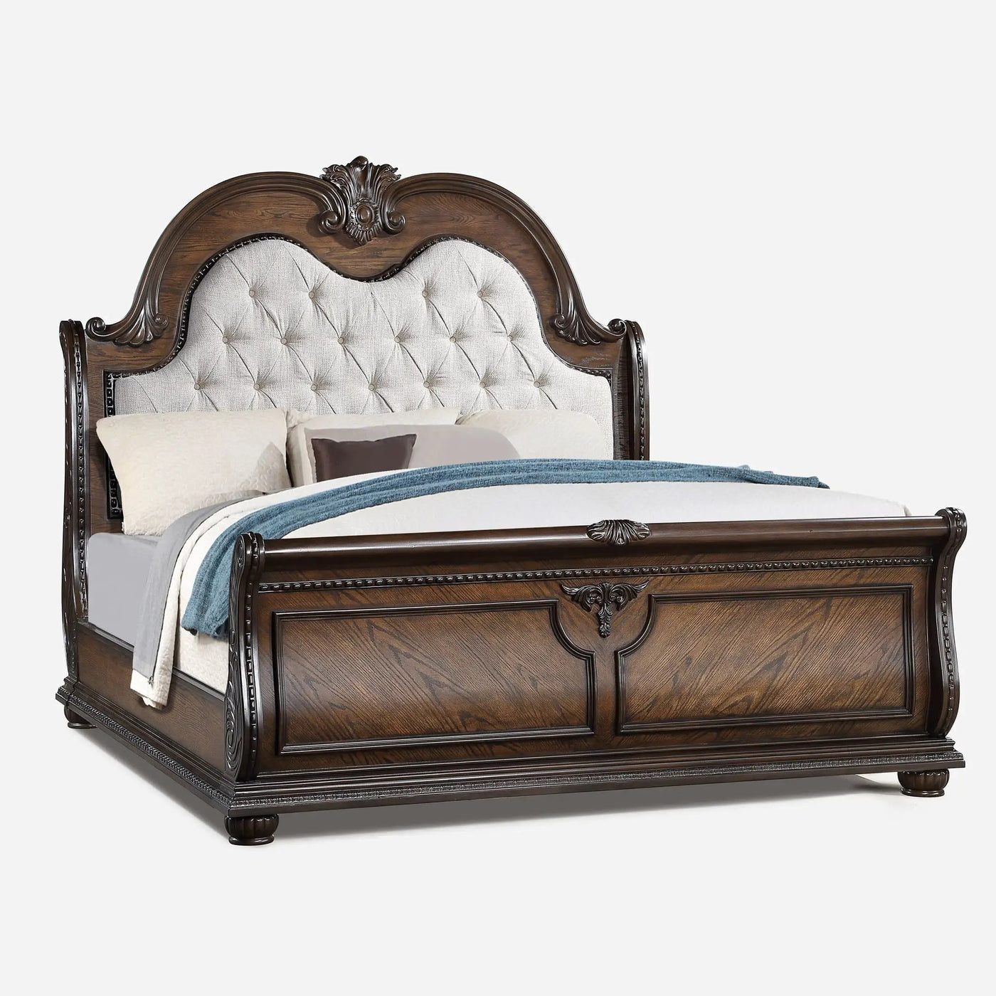 Traditional Style Button Tufted Headboard Sleigh Bed by Unique Piece Furniture