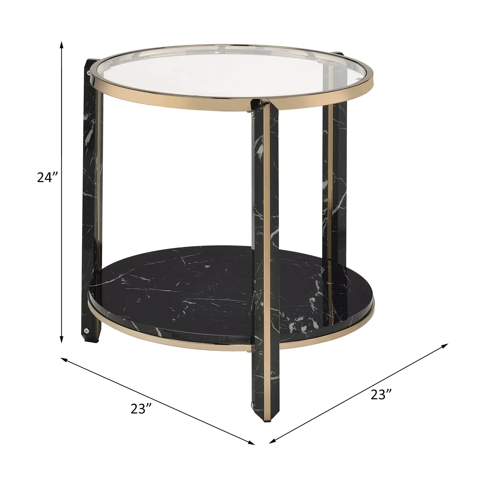 Thistle - End Table - Clear Glass, Faux Black Marble Top & Champagne by Unique Piece Furniture