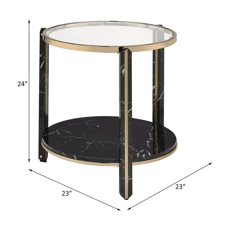 Thistle - End Table - Clear Glass, Faux Black Marble Top & Champagne by Unique Piece Furniture