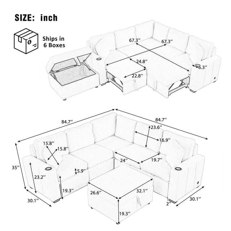 Sectional Sofa Convertible Pull-Out Sofa Bed With A Movable Storage Ottoman For Living Room by Unique Piece Furniture