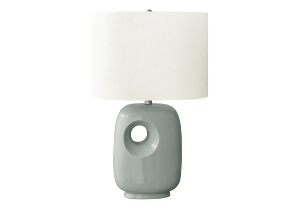Contemporary Green Ceramic Table Lamp with Ivory Shade, 26"H