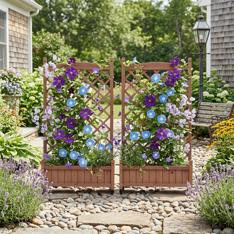 Raised Garden Bed with Trellis 2 Pack – Solid Wood Planter & Plant Stand, Brown, photo 16 of 17
