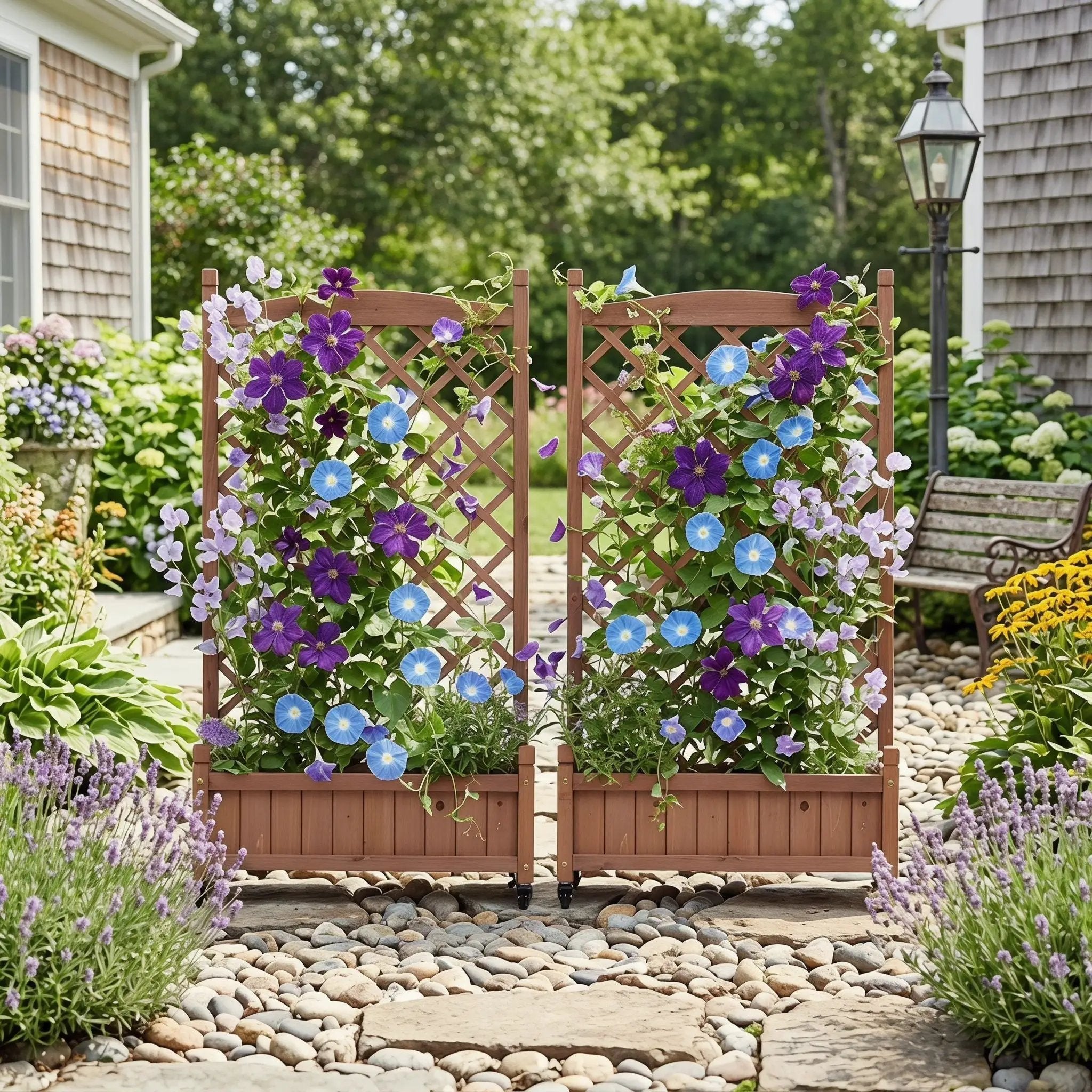 Raised Garden Bed With Trellis 2 Pack, Outdoor Planter Box & Plant Stand With Climbing Racks - Brown by Unique Piece Furniture