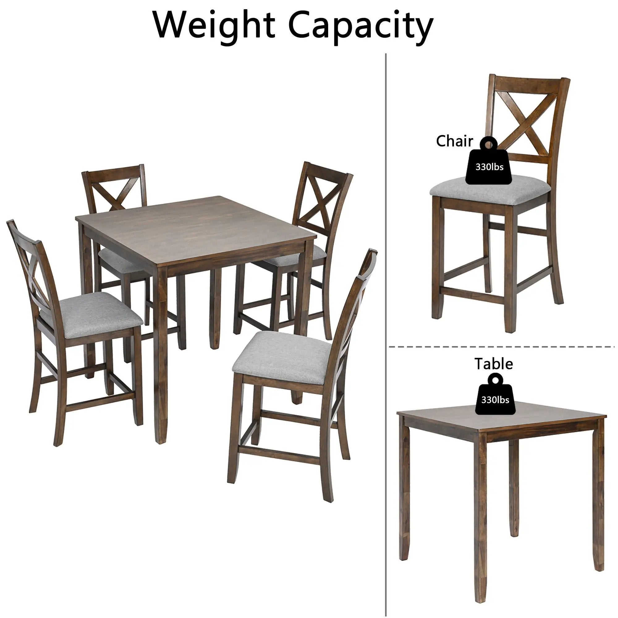 5 Piece Dining Table Set, Wooden Dining Square Table Set For 4 by Unique Piece Furniture