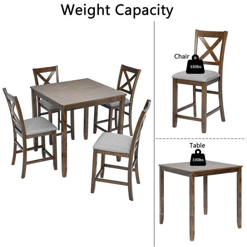 5 Piece Dining Table Set, Wooden Dining Square Table Set For 4 by HouseOfZazla