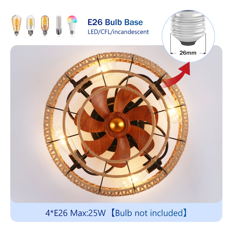 20" Rope Caged Flush Mount Ceiling Fan with Light Kit and Remote Control by HouseOfZazla