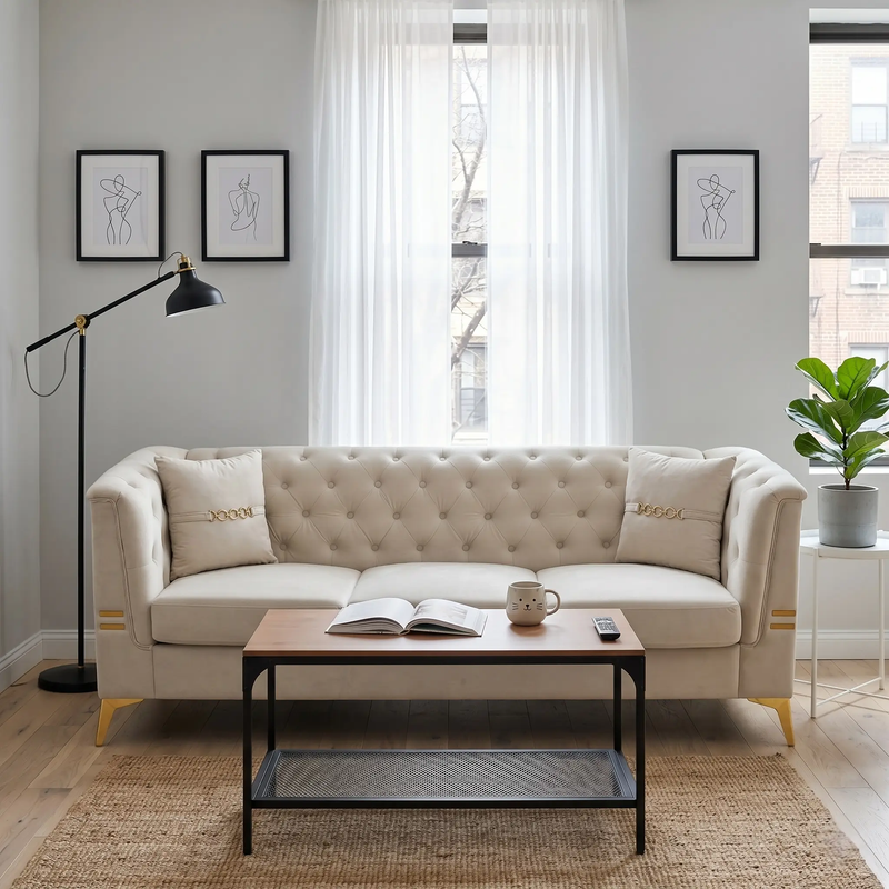 Contemporary Velvet Sofa With 2 Pillows by HouseOfZazla