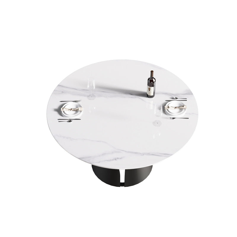 53.15" Modern Artificial Stone Round Carbon Steel Base Dining Table, Can Accommodate 6 People - White / Black by HouseOfZazla